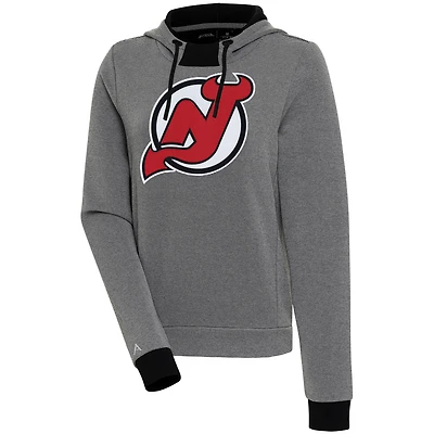 Women's Antigua  Black New Jersey Devils Axe Bunker Tri-Blend Pullover Hoodie
