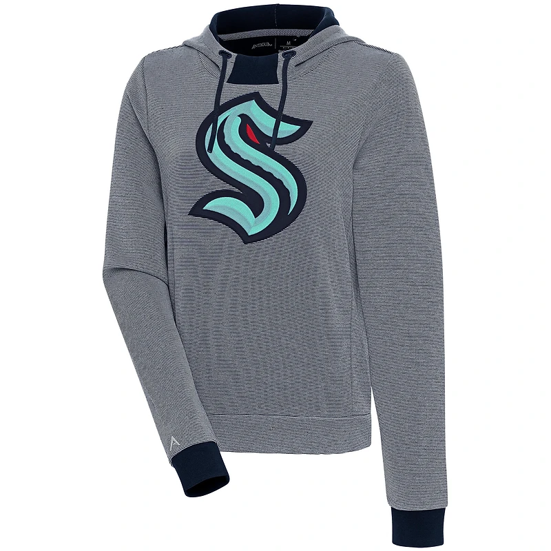 Women's Antigua Deep Sea Blue Seattle Kraken Axe Bunker Tri-Blend Pullover Hoodie