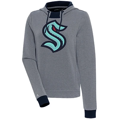 Women's Antigua Deep Sea Blue Seattle Kraken Axe Bunker Tri-Blend Pullover Hoodie