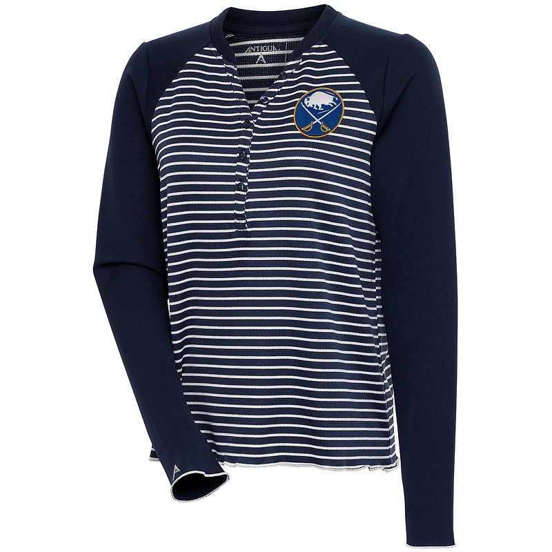 Women's Antigua Navy Buffalo Sabres Maverick Henley Long Sleeve T-Shirt