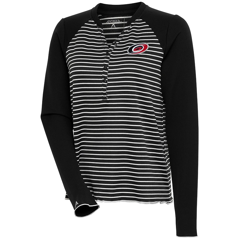 Women's Antigua  Black Carolina Hurricanes Maverick Henley Long Sleeve T-Shirt