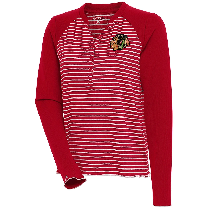Women's Antigua  Red Chicago Blackhawks Maverick Henley Long Sleeve T-Shirt