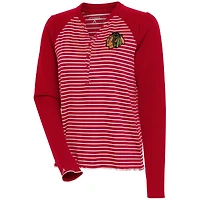 Women's Antigua  Red Chicago Blackhawks Maverick Henley Long Sleeve T-Shirt