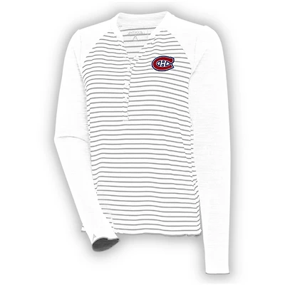 Women's Antigua  White Montreal Canadiens Maverick Henley Long Sleeve T-Shirt