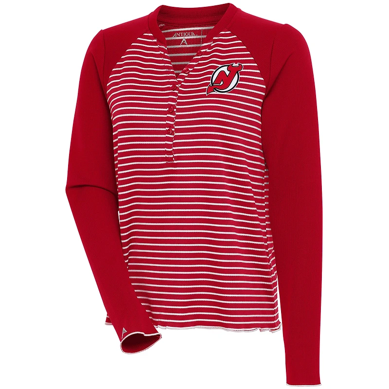 Women's Antigua  Red New Jersey Devils Maverick Henley Long Sleeve T-Shirt