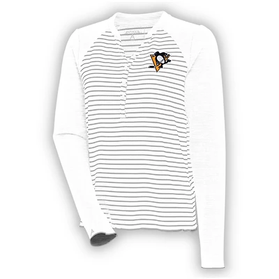 Women's Antigua  White Pittsburgh Penguins Maverick Henley Long Sleeve T-Shirt