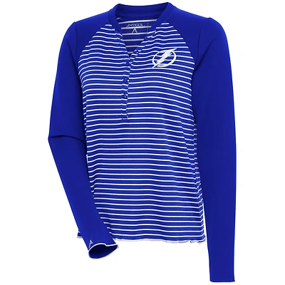 Women's Antigua Blue Tampa Bay Lightning Maverick Henley Long Sleeve T-Shirt