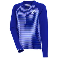 Women's Antigua Blue Tampa Bay Lightning Maverick Henley Long Sleeve T-Shirt