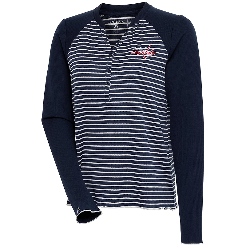 Women's Antigua  Navy Washington Capitals Maverick Henley Long Sleeve T-Shirt