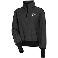 Women's Antigua  Heather Black Nashville Predators Upgrade Half-Zip Pullover Top