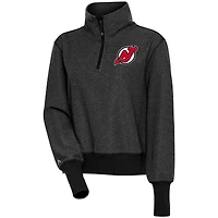 Women's Antigua  Heather Black New Jersey Devils Upgrade Half-Zip Pullover Top