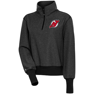 Women's Antigua  Heather Black New Jersey Devils Upgrade Half-Zip Pullover Top