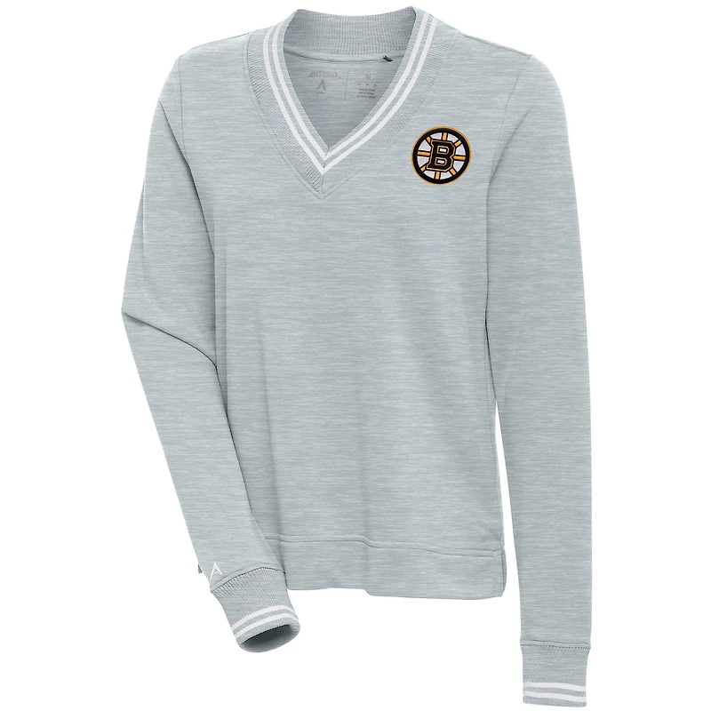 Women's Antigua  Heather Gray Boston Bruins Parker V-Neck Pullover Top