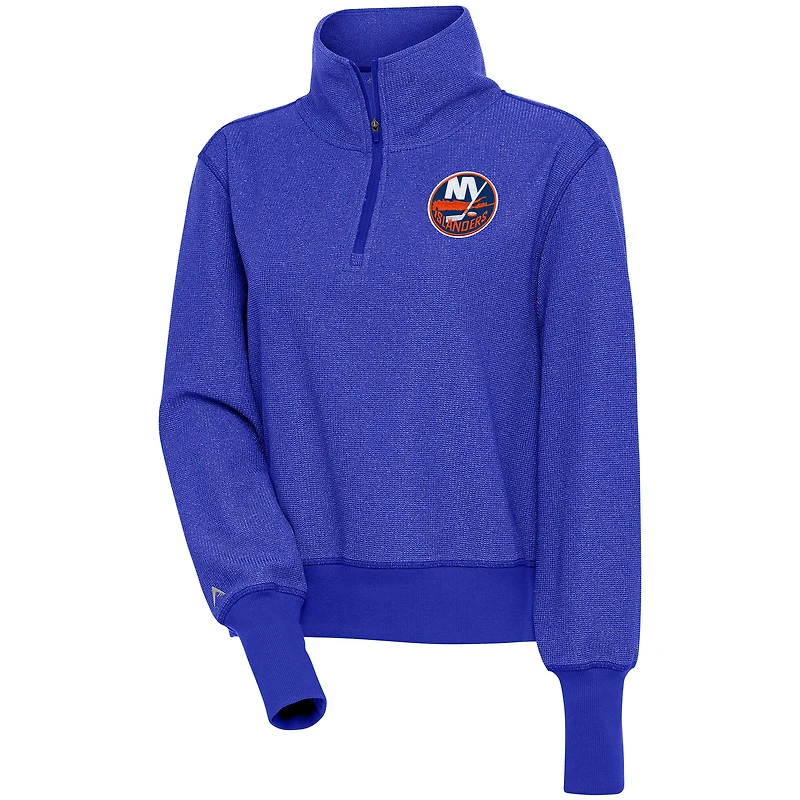 Women's Antigua  Heather Royal New York Islanders Upgrade Half-Zip Pullover Top