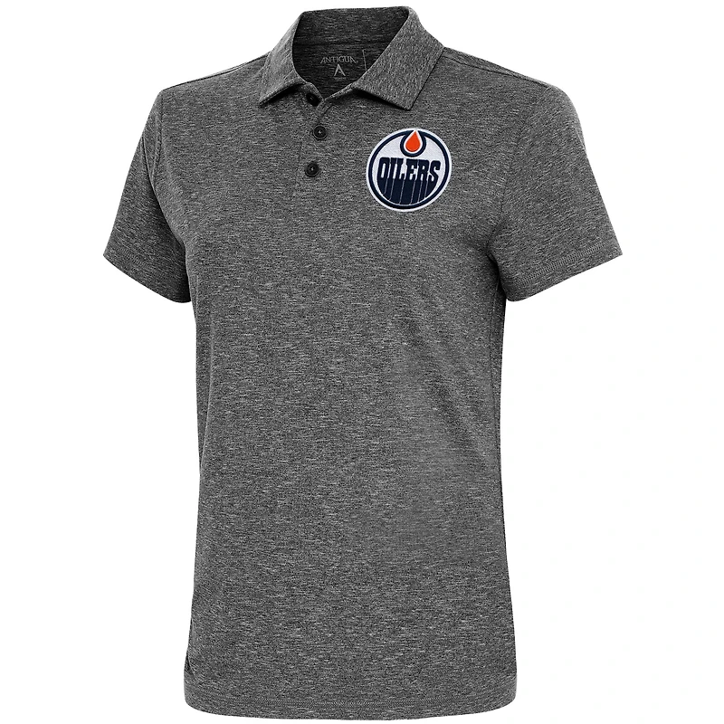 Women's Antigua  Heather Black Edmonton Oilers Motivated Polo