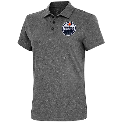 Women's Antigua  Heather Black Edmonton Oilers Motivated Polo