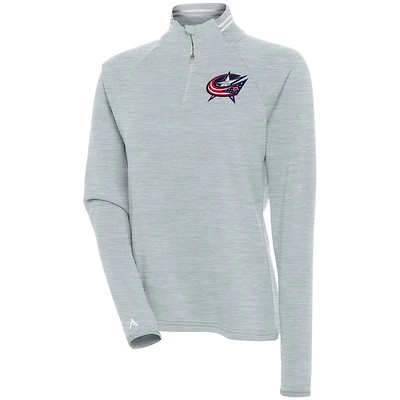 Women's Antigua  Heather Gray Columbus Blue Jackets Milo Quarter-Zip Pullover Top