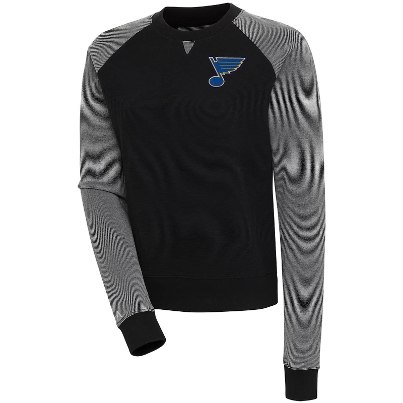 Women's Antigua  Black/White St. Louis Blues Flier Bunker Pullover Sweatshirt