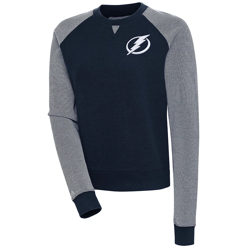 Women's Antigua  Navy/White Tampa Bay Lightning Flier Bunker Pullover Sweatshirt