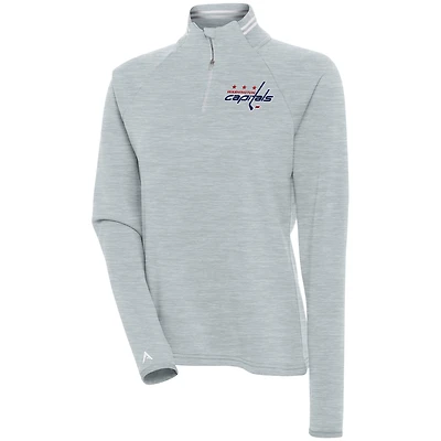 Women's Antigua  Heather Gray Washington Capitals Milo Quarter-Zip Pullover Top
