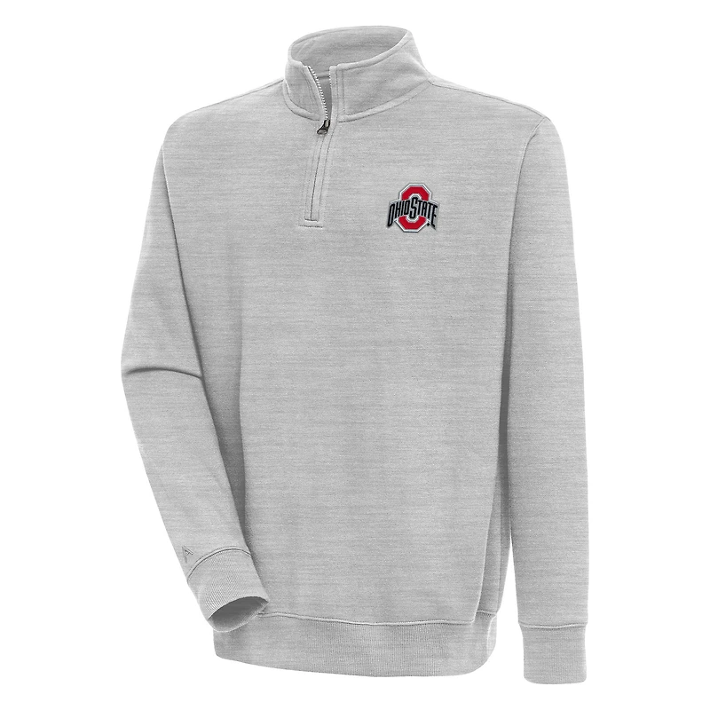 Men's Antigua Heather Gray Ohio State Buckeyes Victory Quarter-Zip Pullover Top