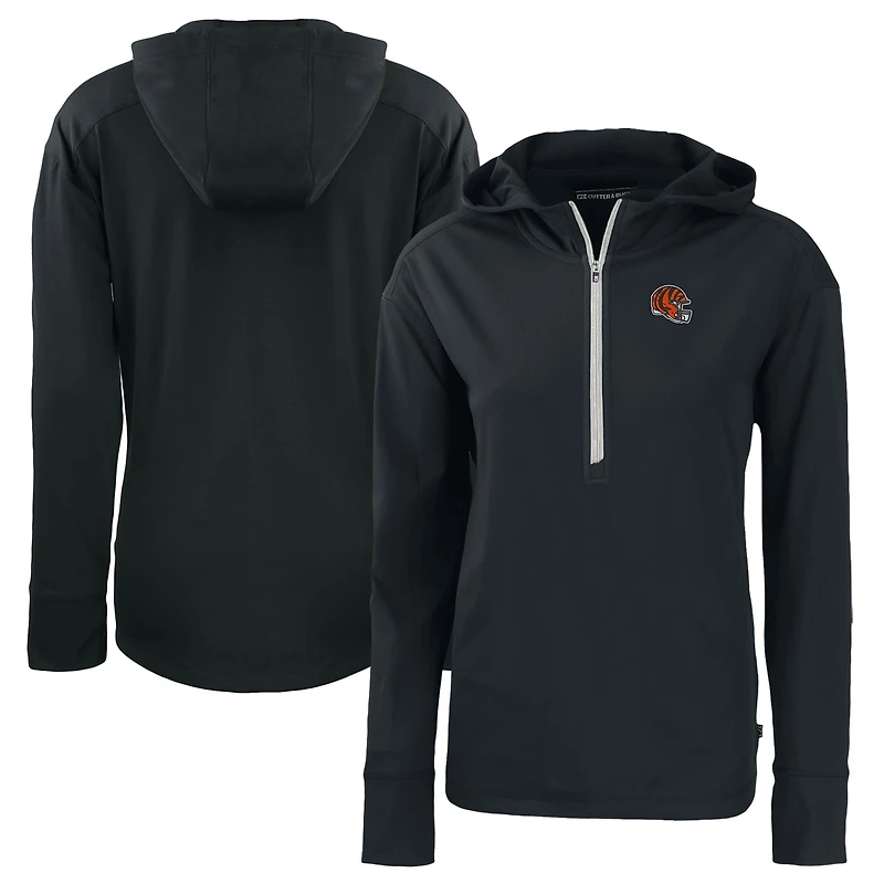 Women's Cutter & Buck  Black Cincinnati Bengals Helmet Daybreak Eco Recycled Half-Zip Hoodie