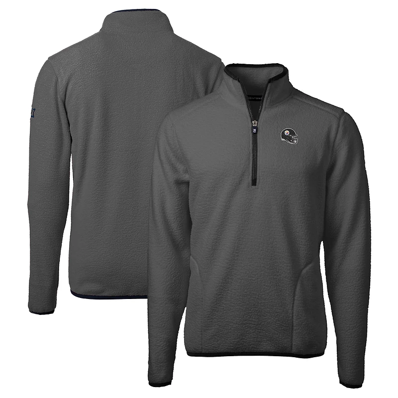 Men's Cutter & Buck  Gray/Black Pittsburgh Steelers Helmet Cascade Eco Sherpa Fleece Quarter-Zip Pullover Jacket