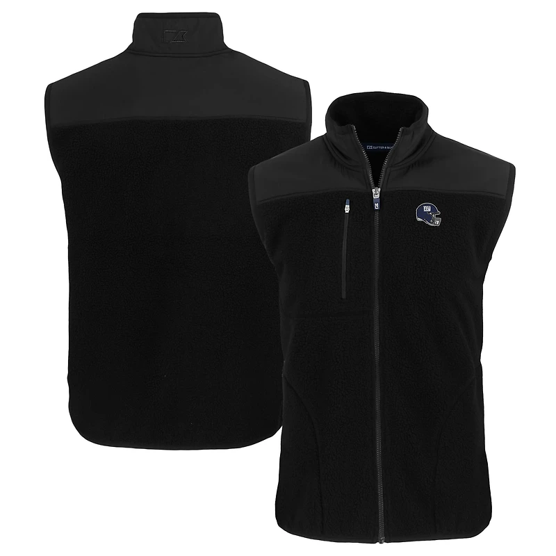 Men's Cutter & Buck  Black New York Giants Helmet Cascade Eco Sherpa Fleece Full-Zip Vest