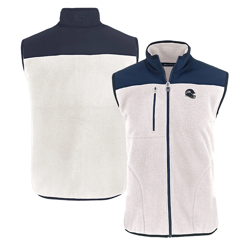 Men's Cutter & Buck  Oatmeal Seattle Seahawks Helmet Cascade Eco Sherpa Fleece Full-Zip Vest