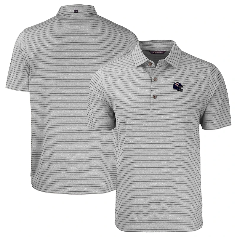 Men's Cutter & Buck  Heather Gray Chicago Bears Helmet Forge Eco Heather Stripe Stretch Recycled Polo