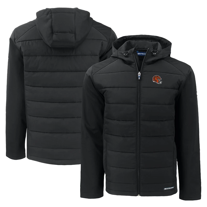 Men's Cutter & Buck Black Cincinnati Bengals Helmet Evoke Hybrid Eco Softshell Recycled Full-Zip Hoodie Jacket