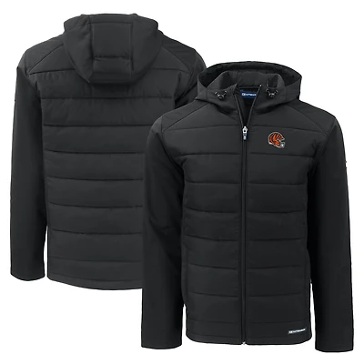 Men's Cutter & Buck Black Cincinnati Bengals Helmet Evoke Hybrid Eco Softshell Recycled Full-Zip Hoodie Jacket