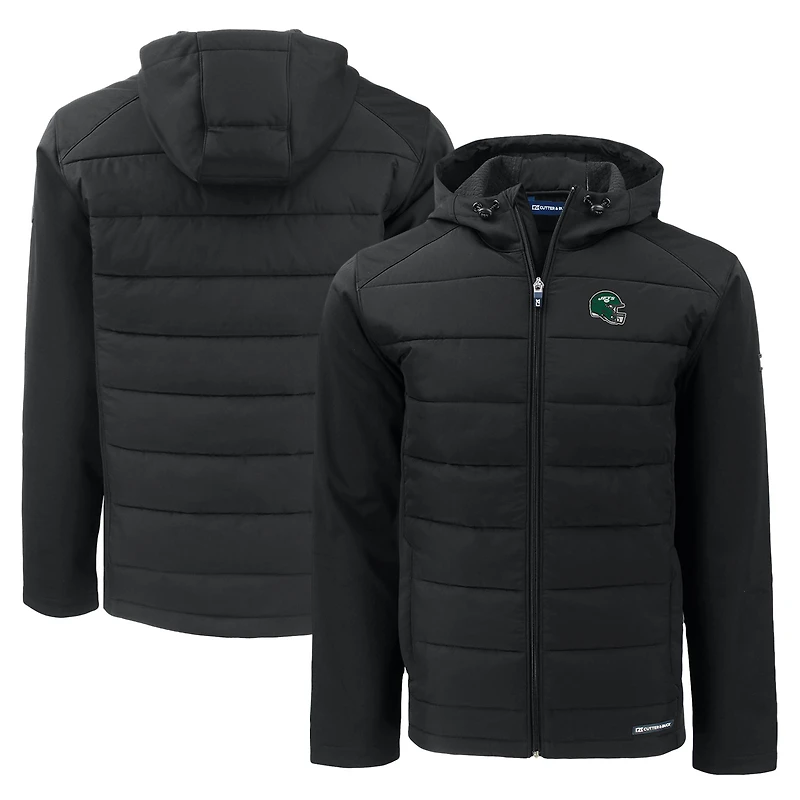 Men's Cutter & Buck New York Jets Helmet Evoke Hybrid Eco Softshell Recycled Full-Zip Hoodie Jacket