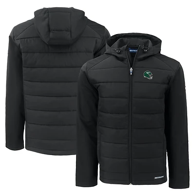 Men's Cutter & Buck Black New York Jets Helmet Evoke Hybrid Eco Softshell Recycled Full-Zip Hoodie Jacket