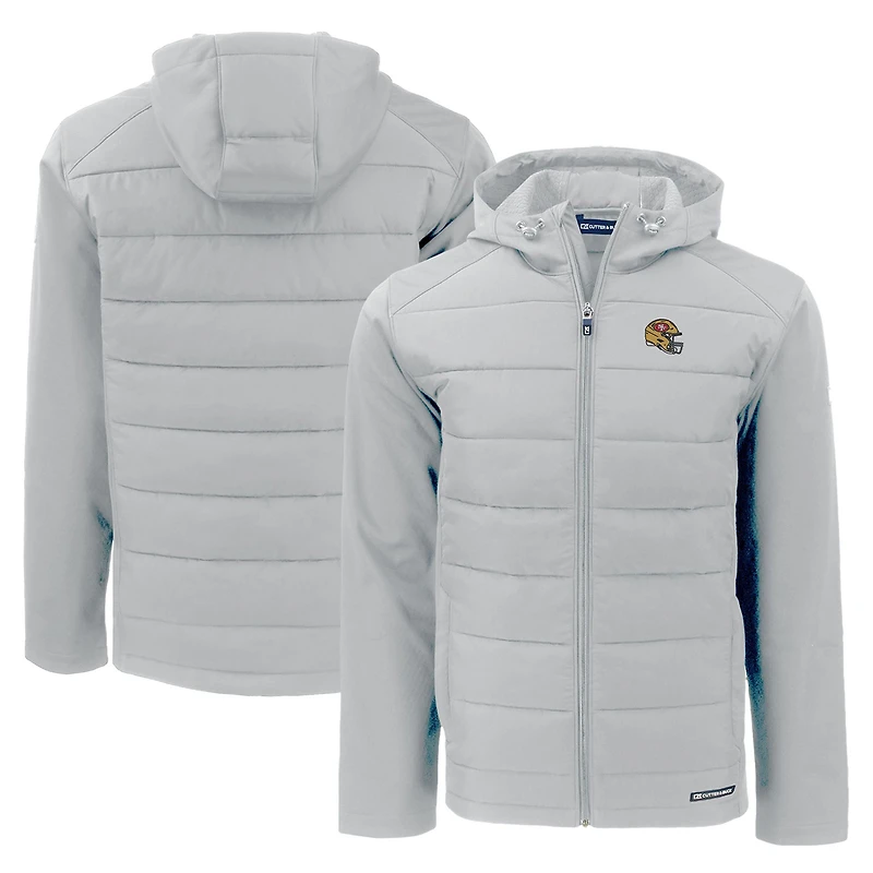 Men's Cutter & Buck Gray San Francisco 49ers Helmet Evoke Hybrid Eco Softshell Recycled Full-Zip Hoodie Jacket