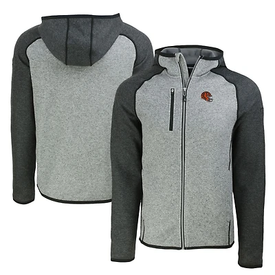 Men's Cutter & Buck  Heather Gray/Heather Charcoal Cincinnati Bengals  Helmet Mainsail Sweater-Knit Full-Zip Hoodie