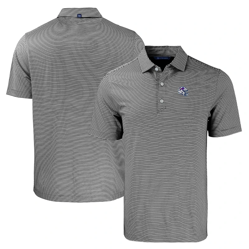 Men's Cutter & Buck  Black/White Buffalo Bills Helmet Forge Eco Double Stripe Stretch Recycled Polo