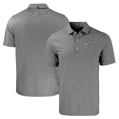 Men's Cutter & Buck  Black/White Buffalo Bills Helmet Forge Eco Double Stripe Stretch Recycled Polo