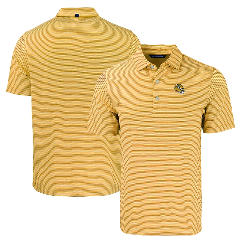 Men's Cutter & Buck  Gold/White Green Bay Packers Helmet Forge Eco Double Stripe Stretch Recycled Polo