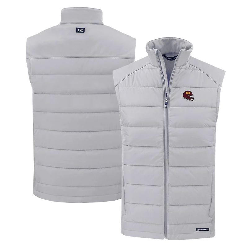 Men's Cutter & Buck Gray Washington Commanders Helmet Evoke Hybrid Eco Softshell Recycled Full-Zip Vest