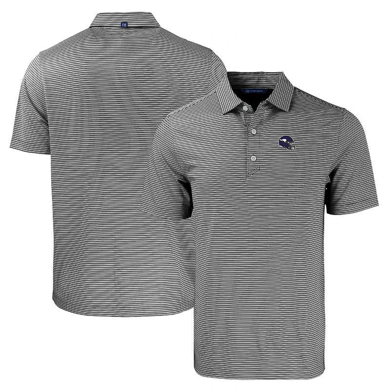 Men's Cutter & Buck  Black/White Minnesota Vikings Helmet Forge Eco Double Stripe Stretch Recycled Polo