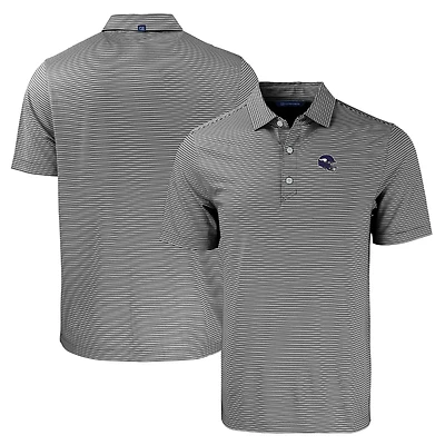 Men's Cutter & Buck  Black/White Minnesota Vikings Helmet Forge Eco Double Stripe Stretch Recycled Polo