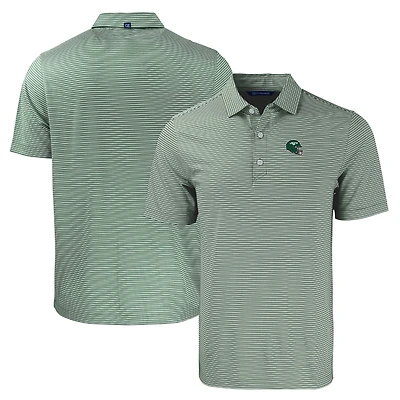 Men's Cutter & Buck  Green/White New York Jets Helmet Forge Eco Double Stripe Stretch Recycled Polo