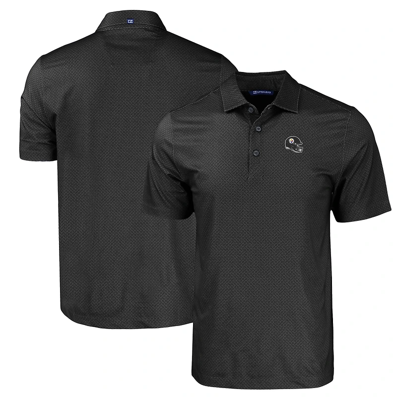 Men's Cutter & Buck  Black Pittsburgh Steelers Helmet Big & Tall Pike Eco Tonal Geo Print Stretch Recycled Polo