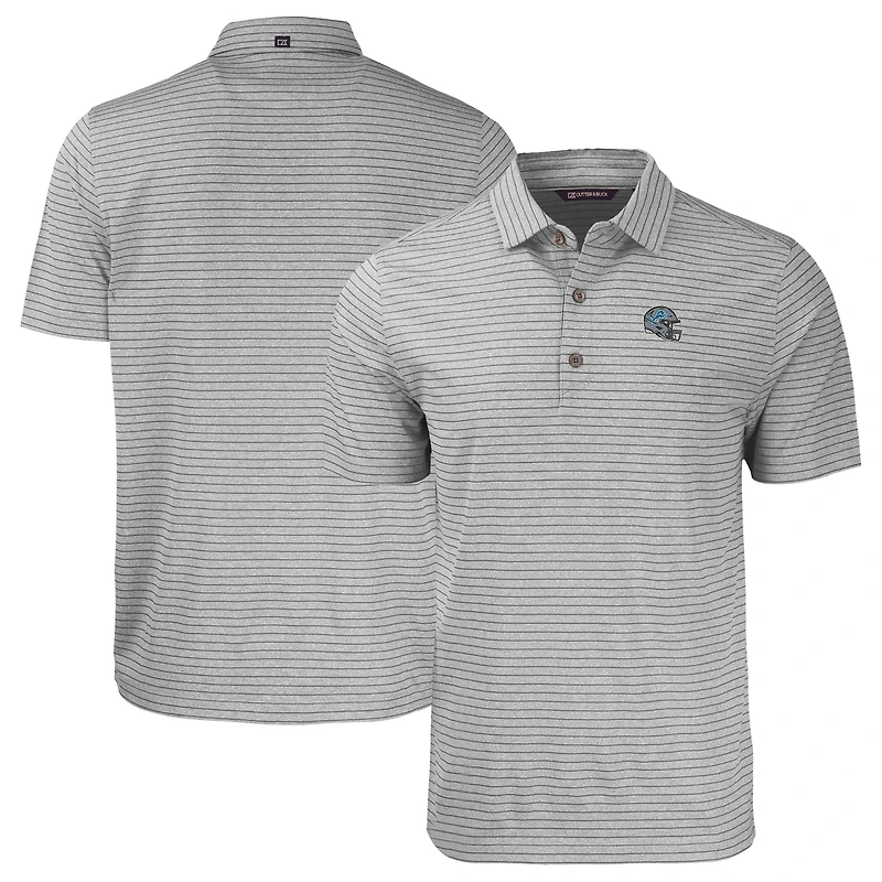Men's Cutter & Buck  Heather Gray Detroit Lions Helmet Big & Tall Forge Eco Heather Stripe Stretch Recycled Polo