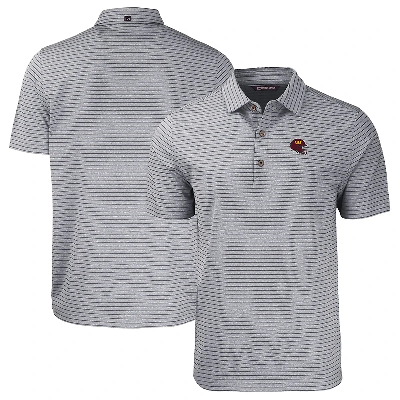 Men's Cutter & Buck  Heather Black Washington Commanders Helmet Big & Tall Forge Eco Heather Stripe Stretch Recycled Polo