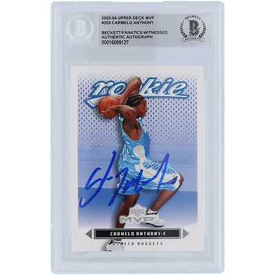 Carmelo Anthony Denver Nuggets Autographed 2003-04 Upper Deck MVP #203 Beckett Fanatics Witnessed Authenticated Rookie Card