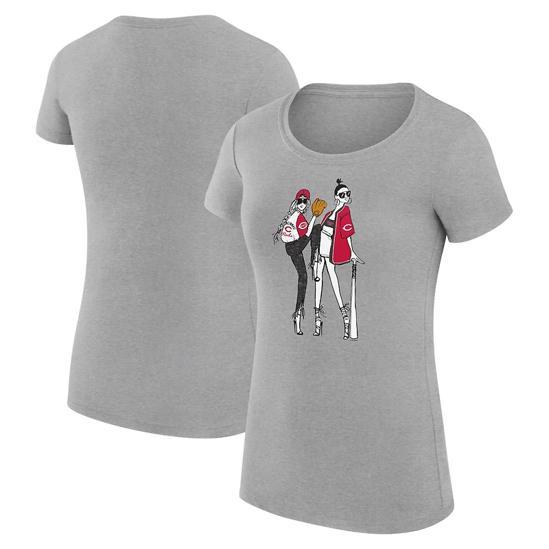 Women's G-III 4Her by Carl Banks Heather Gray Cincinnati Reds Super-Slim Fit Lightweight Baseball Girls T-Shirt