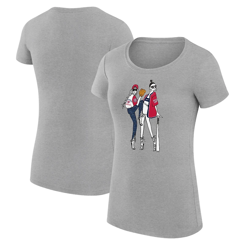 Women's G-III 4Her by Carl Banks Heather Gray Washington Nationals Super-Slim Fit Lightweight Baseball Girls T-Shirt