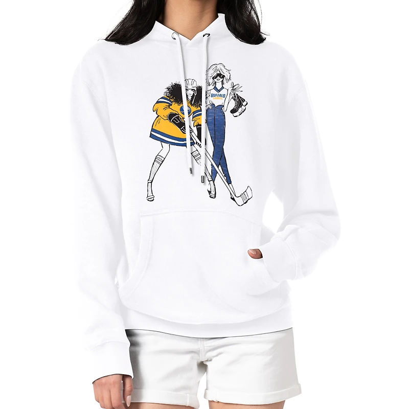 Women's G-III 4Her by Carl Banks  White Buffalo Sabres Hockey Girls Fleece Pullover Hoodie